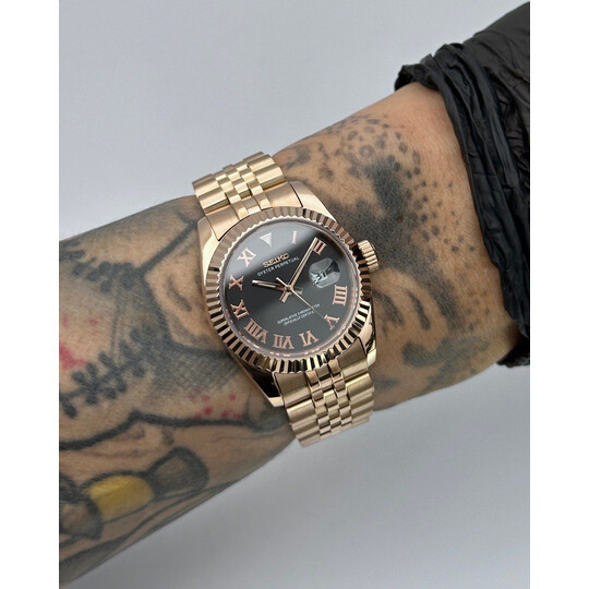 Custom Seiko Mod • Black Roman Rose Gold Datejust • 31mm